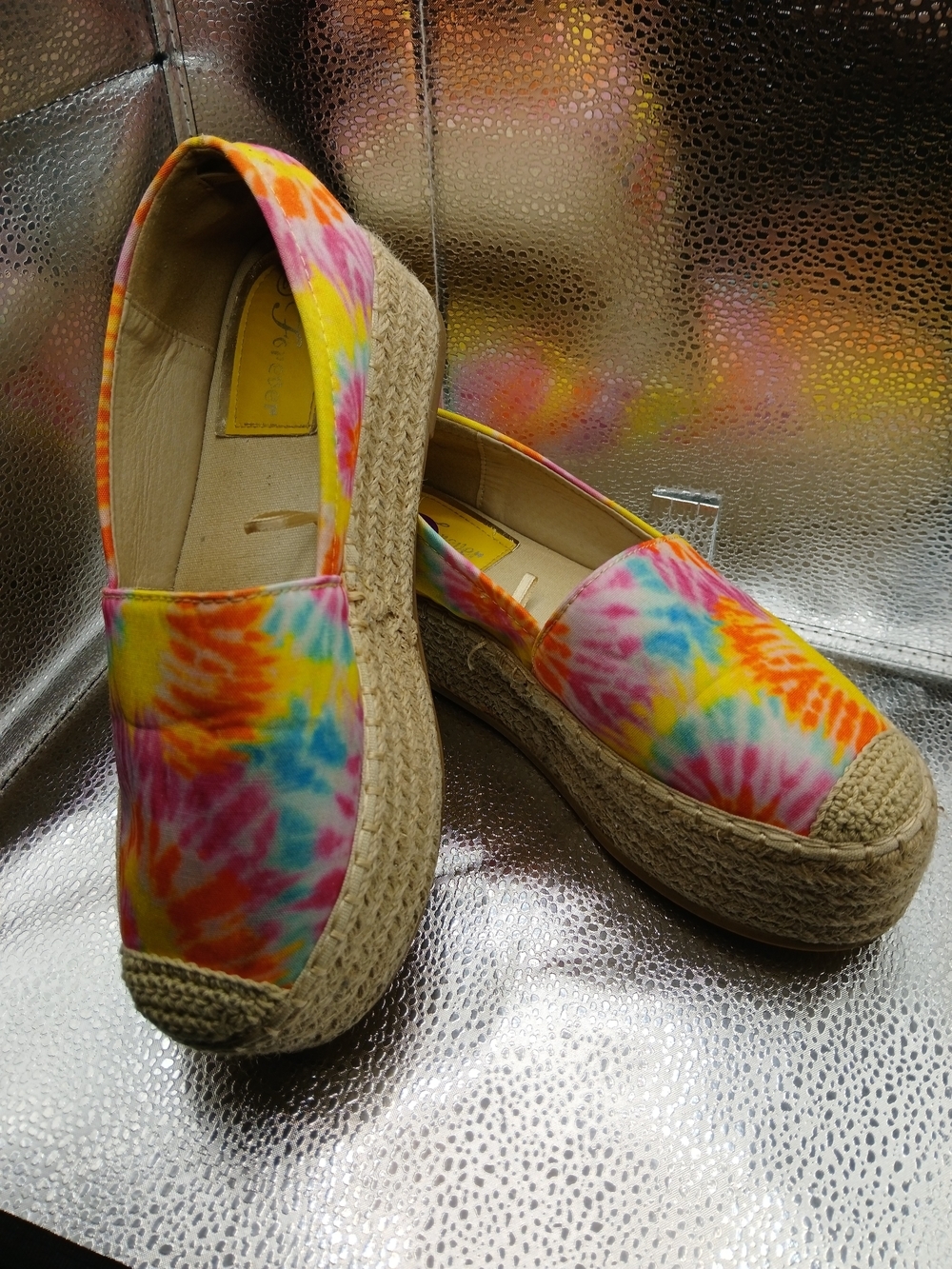 Forever Tie-Dye Platform Espadrilles - Yellow, Pink, Blue, Orange Women's Sz 6.5